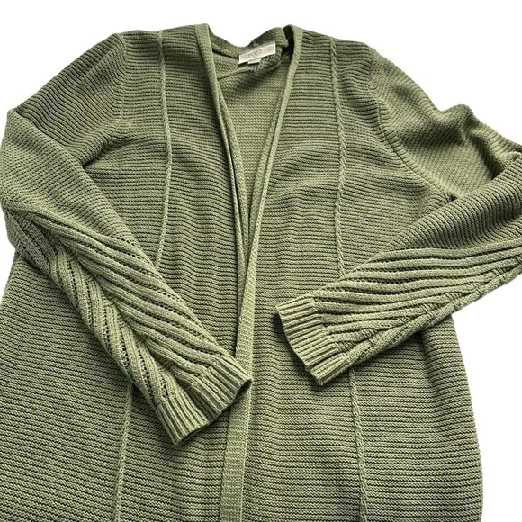 Loft Outlet Open Front Longline Olive Green Knit Duster Cardigan Size Medium - Picture 8 of 11